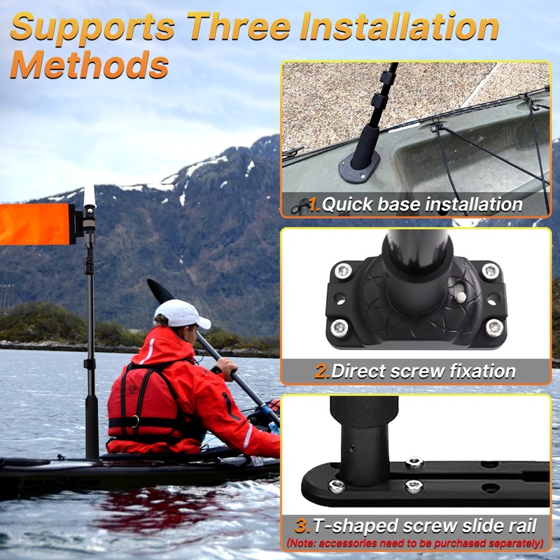 Viswiker 360 Degree Kayak LED Lights with Retractable Pole and