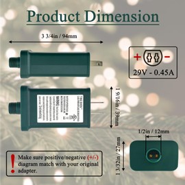 29V 0.45A Power Supply Class 2 Transformer Raintight IP44 US Plug Connector 1/2in 12mm Adapter for LED String Seasonal-Use Light, Holiday Lighting, Christmas X-Mas Tree TS-13W29V - Left Positive