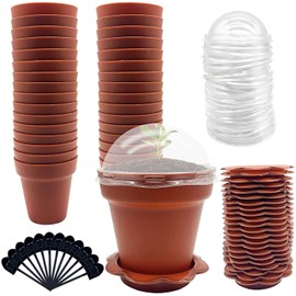 30 Pack Cupcake Plant Nursery Pots with Humidity Dome-Small Plastic Flower Pots with Saucers and Shovel for Indoor Outdoor Seedling Succulent Vegetable