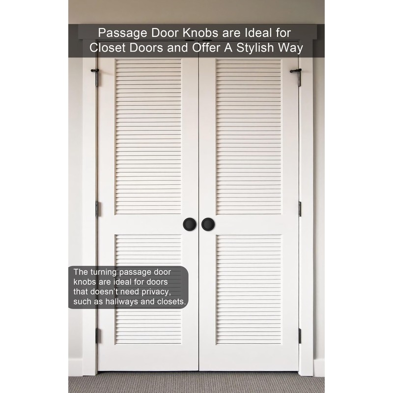 goldenwarm Black Passage Door Knobs, Matte Black Closet Door Knobs