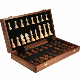 15'' Walnut Chess Set with Storage Board for Adults & Children, 2 Players