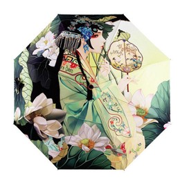 BXT Ladies Fashion Art Umbrella 3-Folding Walking Umbrella Unique Travel Umbrella Sturdy Windproof Anti-UV SPF 40+ Sun RAIN Umbrella