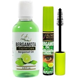 BERGAMOTA Oil Cuidado del Cabello Aceite de bergamota ideal para cabello, barba y bigote, 4.05oz + BERGAMOT OIL BLACK Máscara de pestañas a prueba de agua, fortalecedora 13g (4% silicio