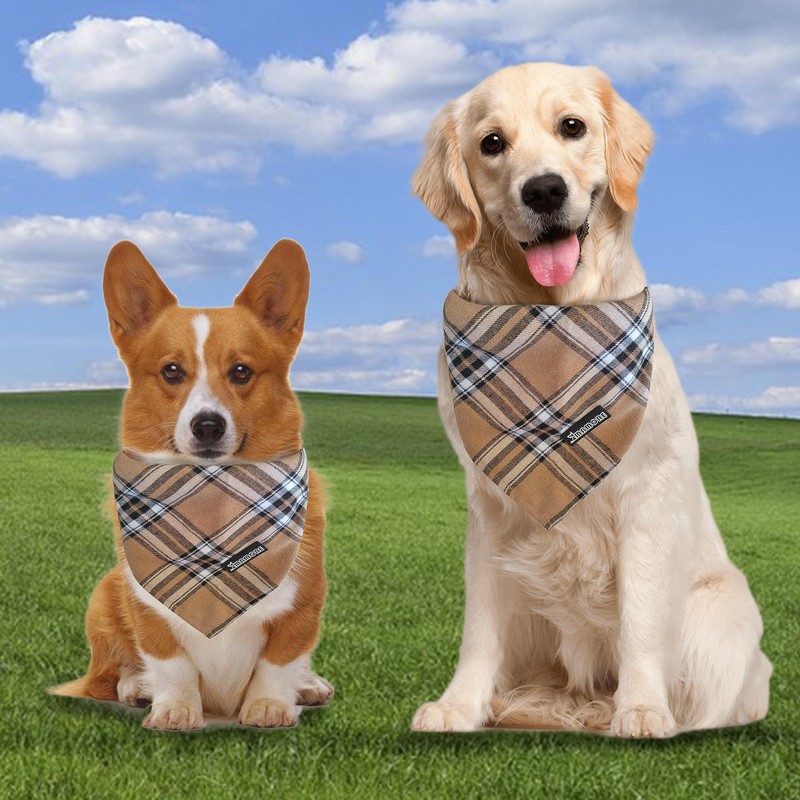 Adjustable Plaid Dog Bandanas,1PC Soft Washable Cotton Triangle Bib Kerchief
