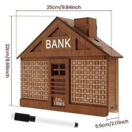 PPARTH $1000 2000 Wooden Money Saving Challenge Box, Cash Vault Piggy Bank for Kids Adults, Saving Goals Smash Box Saver for Coins with Counter and Dry Erase Pen, House Modeling ($2,000)