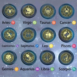 Zodiac Wax Seal Stamp Kit - 12PCS Constellations Sealing Wax Stamp Set, 1.18inch/30mm Retro Brass Seal with Handle for Invitations Envelopes (12 Constellation Set)
