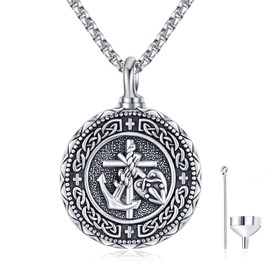 Ruichicoo Urn Cremation Necklace Sterling Silver Cross Ashes Heart Keepsake Celtic Anchor Cross Religions Ash Jewelry for Men Women