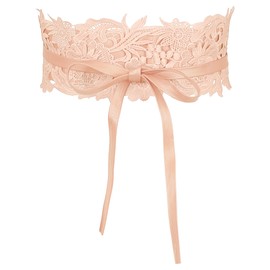 Allegra K Womens Lace Wide Waist Belt Wrap Around Obi Corset Cinch Belts Bowknot 65-80cm/25.59-31.50" Pink