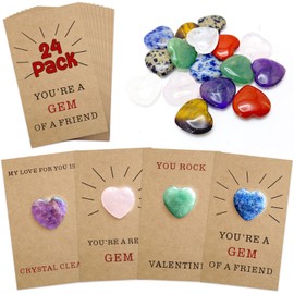 Rtisaeu 24 Pack Valentines Day Cards with Heart Shape Stones for Valentine Exchange Gifts, Valentines Party Favor, Classroom Exchange Prizes, Valentine’s Greeting Cards