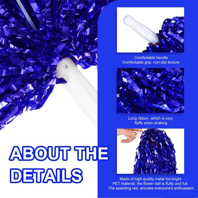 cssopenss 6 Pcs Pom Poms Cheerleading Metal Foil Blue Cheer
