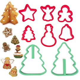 Christmas Cookie Cutters Set, 8 Pieces Plastic Biscuit Cutters - Star,Angel,Gingerbread Man,Christmas Tree,Snowman,Bell,3D Christmas Tree