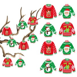 16Pcs Christmas Hanging Ornament for Tree,Xmas Hanging Pendants Tree Decorations,Funny Mini Christmas Ugly Jumpers Hanging Baubles Ornament Paper Cards for Christmas Tree Home Couryard Decorations