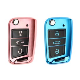 Mythosurge 2 Stck Autoschlssel Hlle, Schlsselbox ,Autoschlssel Schutzhlle kompatibel mit VW Golf 7PoloTiguanSkoda 3-Tasten Schlsselhlle (Rosgold + Blau)