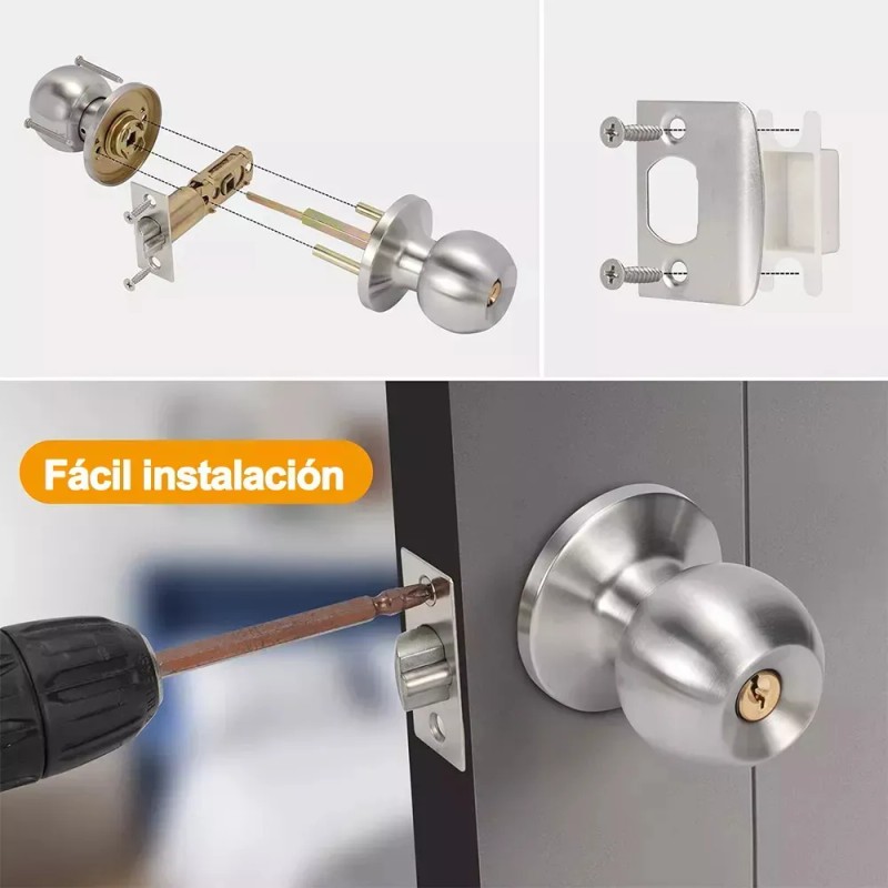Cerradura de Perilla Banna Acero Inoxidable Puerta Principal Plata