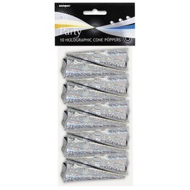Unique Party 81114 - Prism Silver Cone Party Poppers, Pack of 8