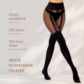 MANZI Mock Suspender Tights Plain Overknee Mock Hold Ups Tights