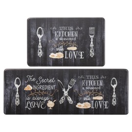 Asrug Kitchen Mats for Floor, Anti Fatigue Comfort Kitchen Standing Desk Mat, Floor Pad Kitchen Rug Waterproof Stain Resistance Non Slip Kitchen Set of 2, 17.3''x27.6''+17.3''x47.2'', Love Kitchen