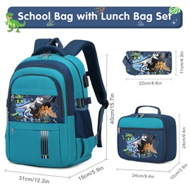 ACESAK Boys Backpack - 3PCS Backpack for Boys School Backpacks for Boys Kids Kindergarten Elementary Preschool Middle School Bags with Lunch Box Pencil Case Set（Green Dinosaur）