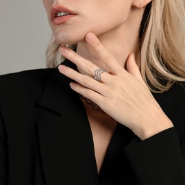 JewelryWe V Shaped Open Ring: Stylish Bohemian Chevron Rings Stainless Steel Gold Silver Plated Stackable Non-tarnishing Thumb Rings for Women Teen Girls