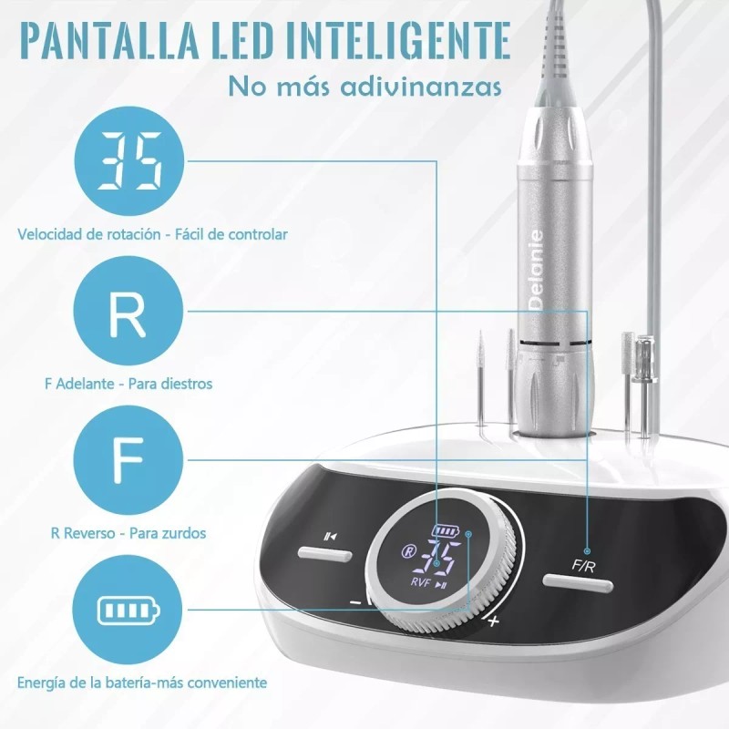 Delanie Limpiador Esmeril Taladro Torno Para Uñas 35000 Rpm Recargab