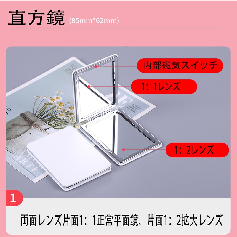ALLVD コンパクト バニティミラー 男性用 ブラック トラベルメイクアップミラー ポータブル両面拡大鏡化粧鏡 ハンドバッグ・ポケット・ウォレット収納可 日常 仕事
