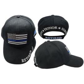 Trade Winds USA Thin Blue Line Police Retired Veteran Officer Black Embroirdered Hat Cap