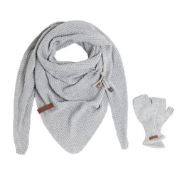 KNIT FACTORY - Women's Winter Set - Coco Triangle Scarf & Cleo Hand Warmers - Winter Scarf and Gloves - Knitted Scarf with Gloves - Made from 30% Wool and 70% Polyacrylic, gray