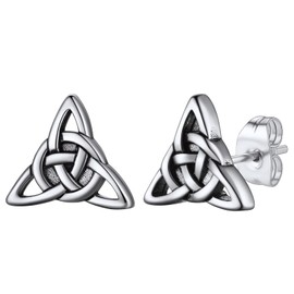 FaithHeart Stainless Steel Punk Celtic Knot Stud Earrings for Women Girls Trinity Knot Earring with Gift Box for Valentine's Day Birthday, Stainless Steel, No Gemstone