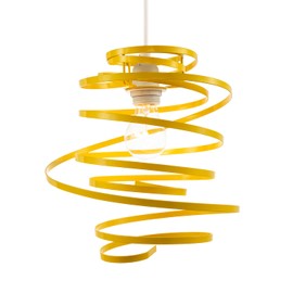 Modern Designer Vibrant Yellow Gloss Metal Double Ribbon Spiral Swirl Ceiling Light Pendant Shade | 23cm Diameter by Happy Homewares