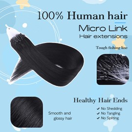 MioYio Microlink Hair Extensions Human Hair- #1 Jet Black,Micro link Hair Extensions Human Hair,Microlink Hair Extensions, Microlink Extensions Human ，Microlink Hair Extensions Hair 16inch