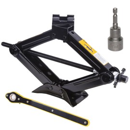 LEADBRAND Scissor Jack Car Jack, Ratchet Handle Saving Strength Design (1.5Ton + Drill Adapter)