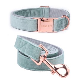 ARING PET Green Dog Collar and Lead, Velvet Collar and Leash Set, Comfortable Collar and Lead with Adjustable Metal Buckle for Boys&Girls Dogs, X-Small