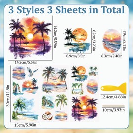 WANDIC 3 Sheets Beach Rub on Transfer Stickers Seaside Decals Sunset Stickers Waterproof Decals,15 * 30CM