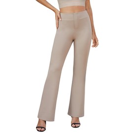 DLOODA Womens Bootcut Dress Pants Business Casual Work Pants with Pockets High Waist Stretchy Trousers Pull On Office Slacks Taupe