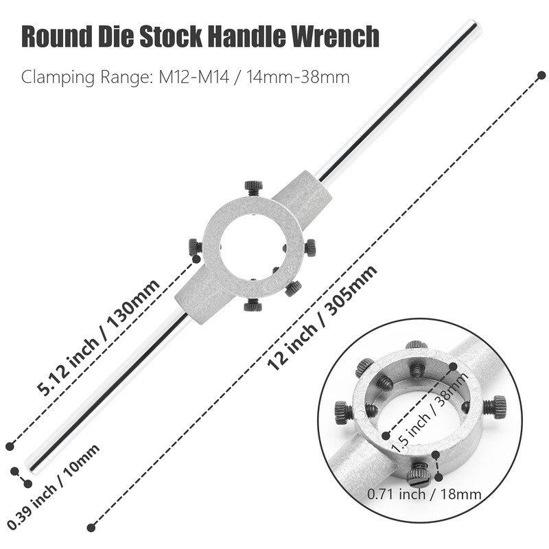 Qjaiune 1.5 inch / 38mm Round Die Stock Handle Wrench,