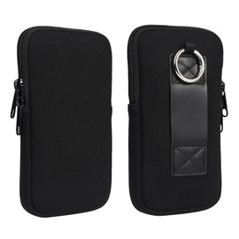 Cell Phone Waist Belt Bag Men, Nylon Phone Belt Pouch, Smartphone Belt Clip Pouch Small, 6.9" Multifunctional Waist Pocket Women Phone Belt Holster with Credit Card Slots Travel Neck Pouch, Black