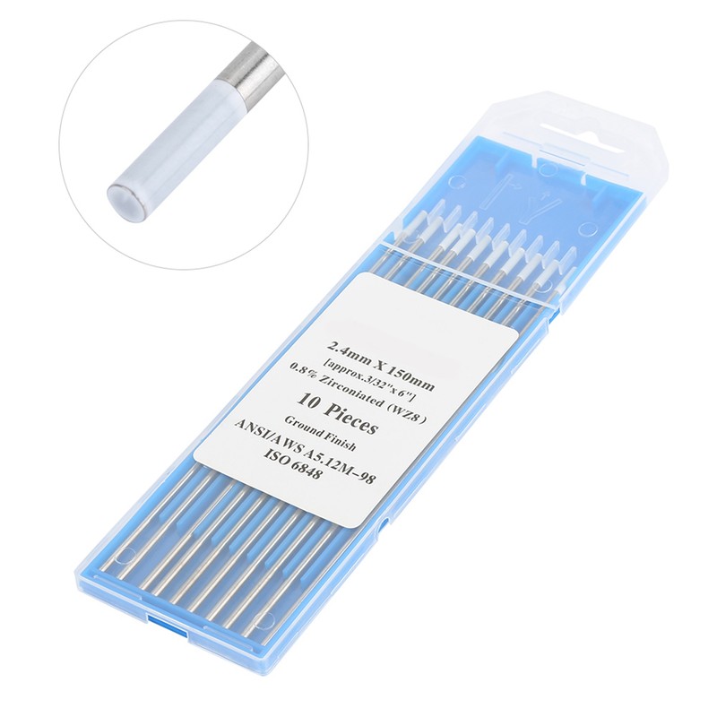 10Pcs Zirconiated Tungsten Electrodes WZ8 White Tip for AC Tig