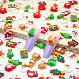 48Pcs Christmas Nail Charms 3D Resin Christmas Tree Santa Claus Nail Charms Winter Snowflake Nail Art Supplies Deer Gloves Socks Gift Box Christmas New Year Nail Accessories for Women Nail Decoration