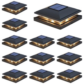 APONUO 12 Pack Fence Post Solar Lights, 2 Modes(Warm/Cool Light) Outdoor Waterproof 4x4 Post Solar Lights, Solar Powered Garden, Patio, Deck Decor for 4x4, 5x5, 5.5x5.5 Wood & Vinyl Posts, Black