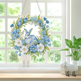 Lxmsja 5D Easter Diamond Painting Pendant, Rabbit Diamond Painting Children Adults, Hanging Ornament Craft Set for Adults Gift Girls 7 8 9 10 11 Years, Easter Gifts Children