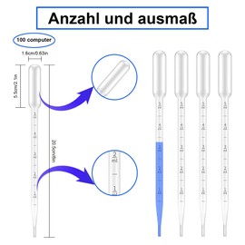 luckaide 5 ml Pipettes, Pack of 50 Disposable Pipettes, Plastic Pipette for Laboratory Trial, Essential Oils, Classroom Experiment