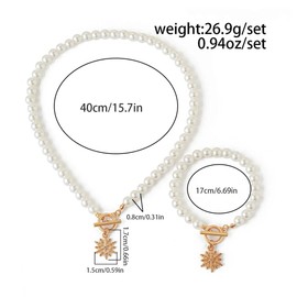 FDEETY Pearl Jewellery Set for Women 14K Gold-Plated Christmas Tree Snowflakes Pendant Necklace Bracelet Jewellery Set Adjustable Pearl Necklace Christmas Decoration Gifts, Alloy Steel