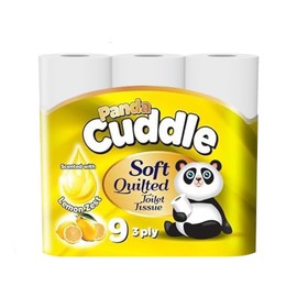 Panda Cuddle 3-Ply Soft Quilted Scented Toilet Rolls - 9 Lemon Scented Premium Bathroom Rolls for Luxurious Comfort and Hygiene (Pack of 9)