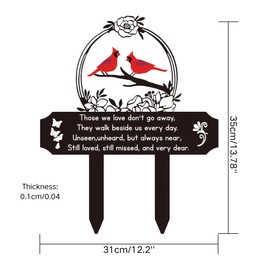 AMZNEVO Heart Shaped Memorial Grave Marker with Red Cardinal, Metal Cemetery Decorations with Sympathy Verse for Loved One Loss, Outdoor Garden Yard Plaque for Funeral Remembrance, 13.8"x12.4"