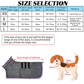 KATELUO Microfibre Dog Bathrobe with Velcro Closure, Quick Drying Dog Bathrobe for Cats and Small to Medium Dogs, Used After Bathing, Swimming, Rain. (Grey - M)
