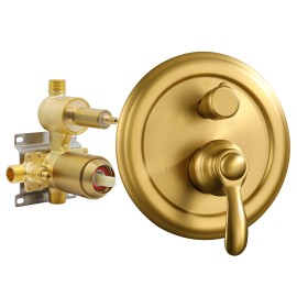 Brushed Gold 2-Way Shower Diverter Valve Pressure Balancing Hidden 2 Outlet Multi Function Mixing Rough in Solid Brass ValveColor: Gold, Bath & Shower Faucet Type: Shower Sets