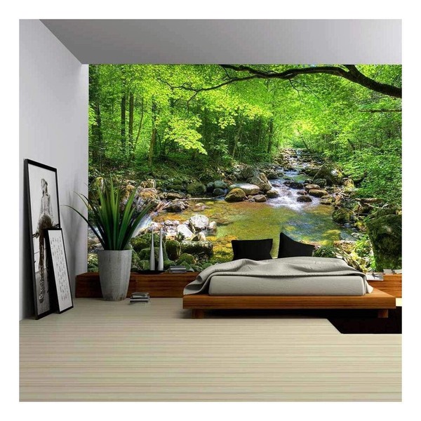 wall26 - Fall Forest Stream Smolny in Russian Primorye Reserve - Removable Wall Mural | Self-Adhesive Large Wallpaper - 100x144 inches