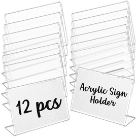 CRASPIRE 12Pcs 3.54 x 2.36 Inches Sign Holder Clear Photo Frames Plastic Picture Flyer Holder L Shaped Display Stand Vertical Slanted Back Stand Up Sign Holder for Office Desktop Menu Document