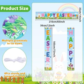 Happy Easter Porch Sign Banner Easter Door Hanging Decoration Bunny Front Door Hanging Welcome Banner for Spring Theme Indoor Outdoor Decoration