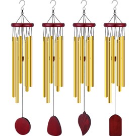 Tatuo 4 Pcs Memorial Wind Chimes 28 Inch Wooden Sympathy Wind Chimes DIY Sympathy Gift for Father's Day Loss of Loved One Bereavement with 6 Aluminum Tube for Indoor Outdoor(Gold, Simple Style)
